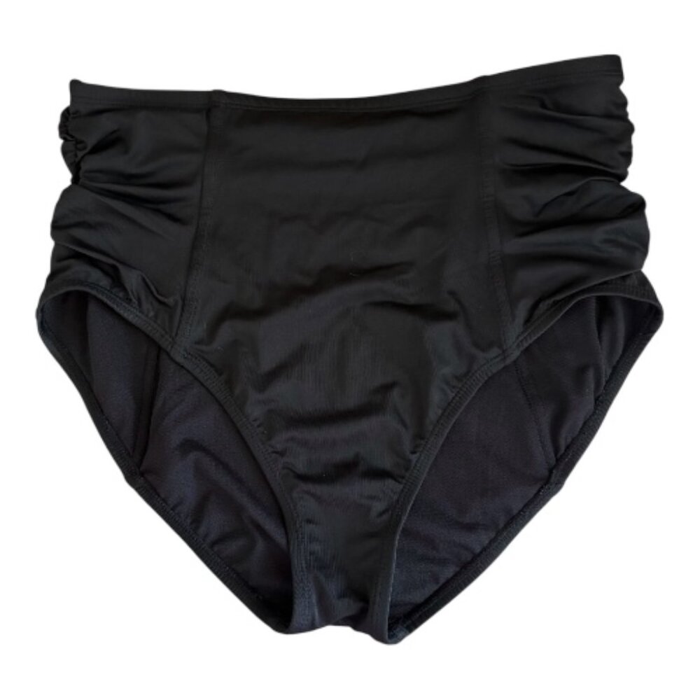 Beach Betty High Waist Black Swimsuit Bottom Women's L Ruched Sides